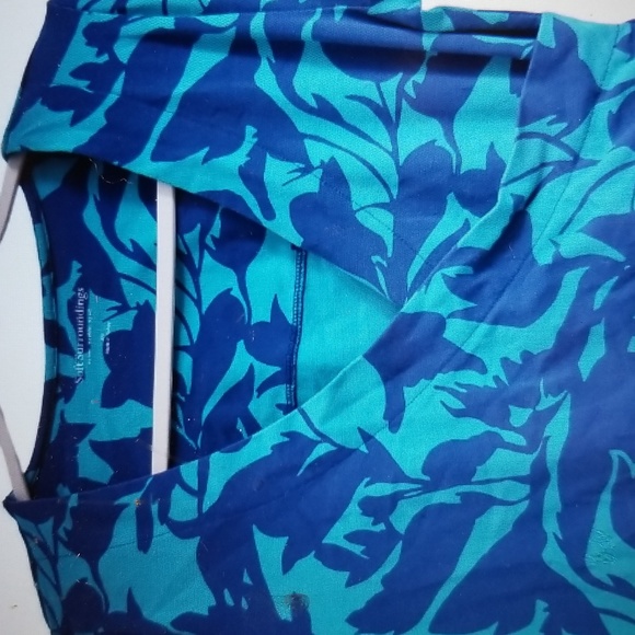 Soft SURROUNDINGS Medium Teal Blue Abstract Floral Print Faux WrapTop Blouse - Picture 2 of 6